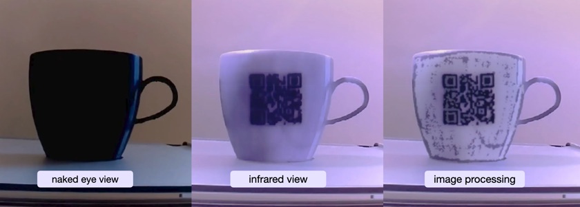 The bar code is only visible with infrared. Photo credit: MIT CSAIL